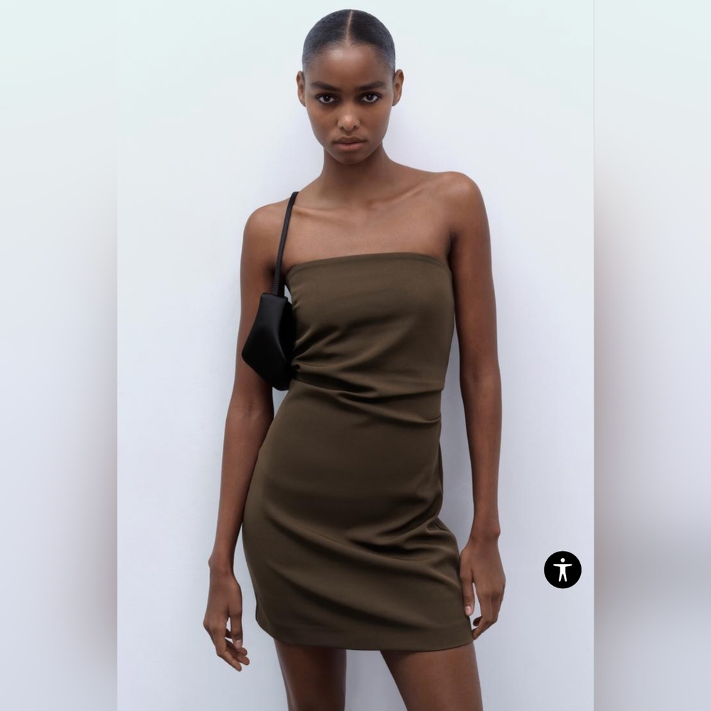 Zara, dark khaki strapless dress, size XL